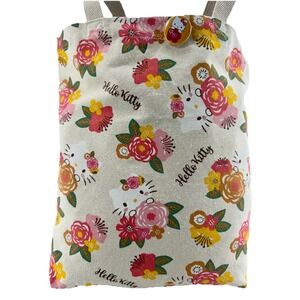 Hello Kitty Floral Canvas Tote Bag w/ Pin Badge 13x10x6 Sanrio 2024